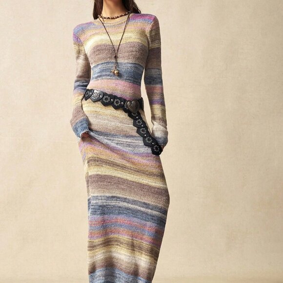 Multicolor Casual Women's Tie-Dye Crew Neck Fitted Sweater Dress